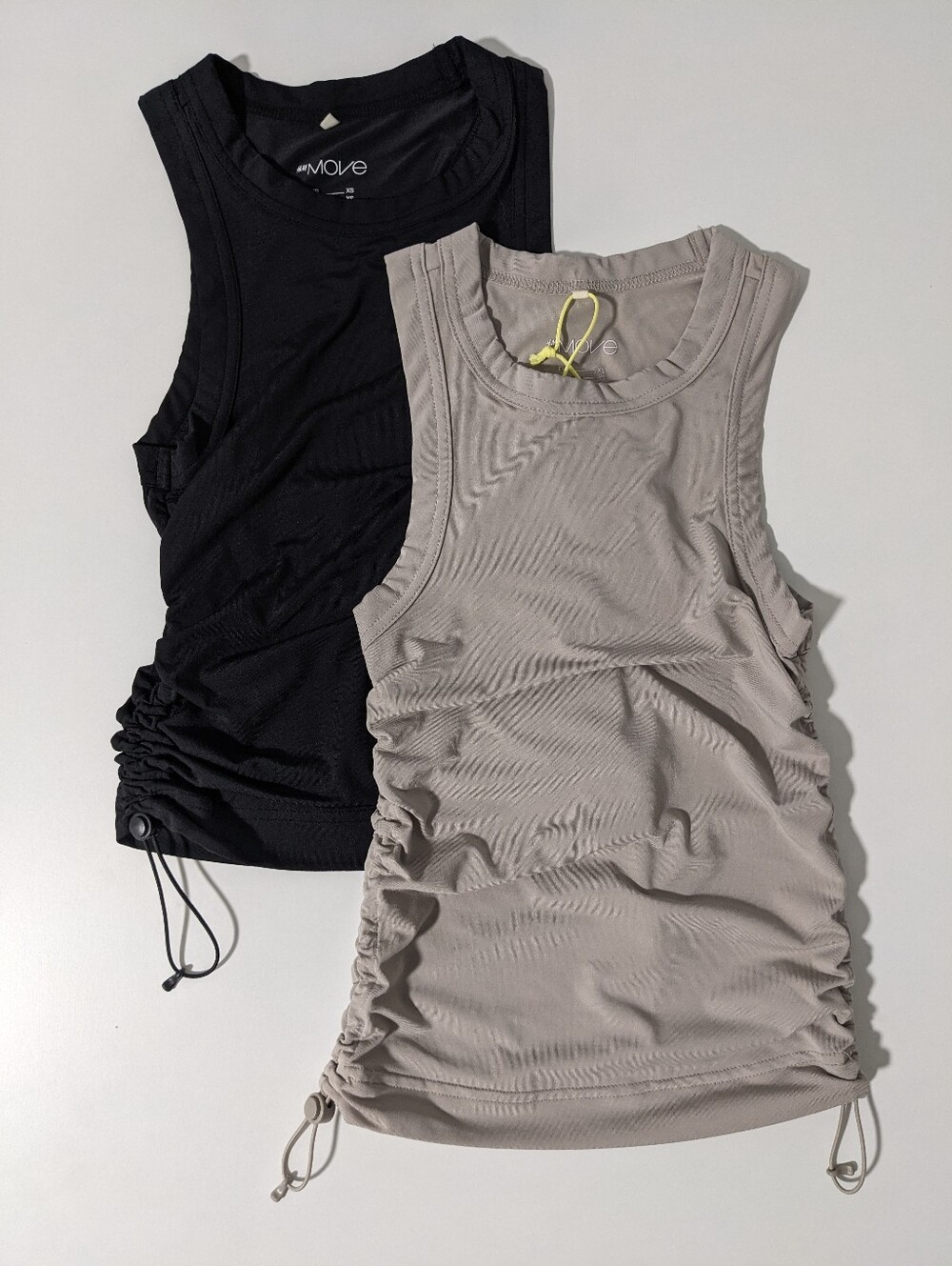 2 x H&M Move Cinch Sides Workout Tanks | Black & Beige/Taupe | XS